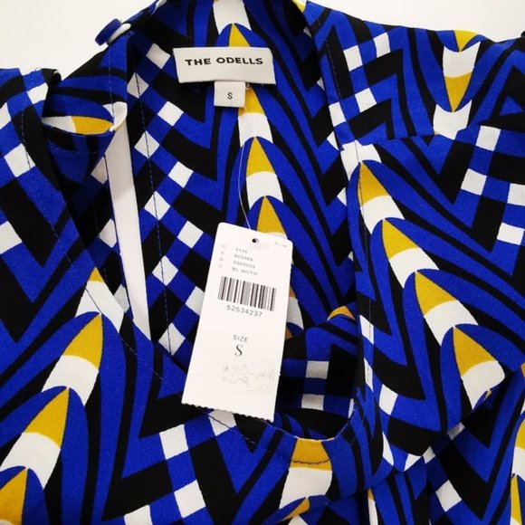 Anthropogie Bold Blue Geo Arrow Prints Midi Dress Lully Lined A line - Picture 4 of 6